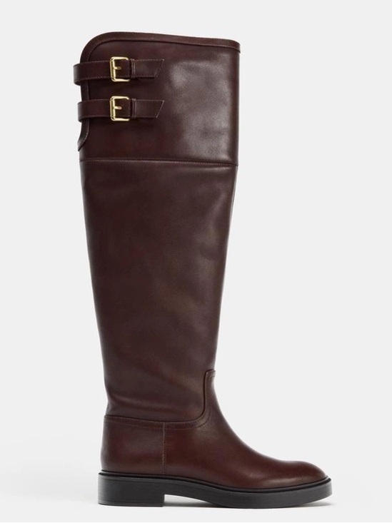 Zara Shoes - Zara NWT Brown Leather Faux Shearling Double Buckle Riding Boots 8